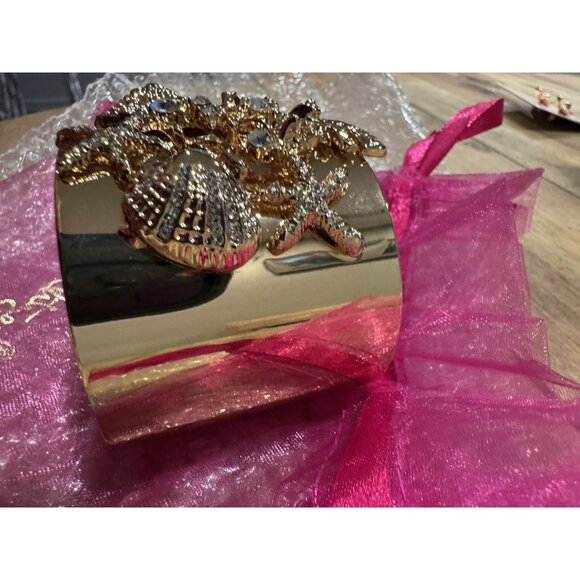Lilly Pulitzer Gold CZ Beachcomber Cuff Bracelet Gold Metallic 2" NEW GIft Bag - Picture 9 of 12
